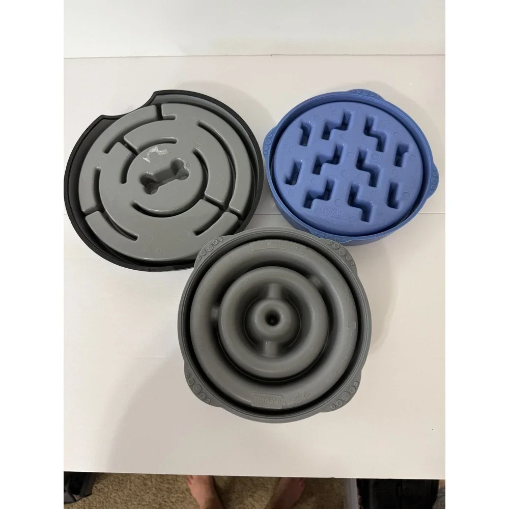 Outward Hound Slow Feeders for Pets Dogs Cats  Blue and Gray Set of 3